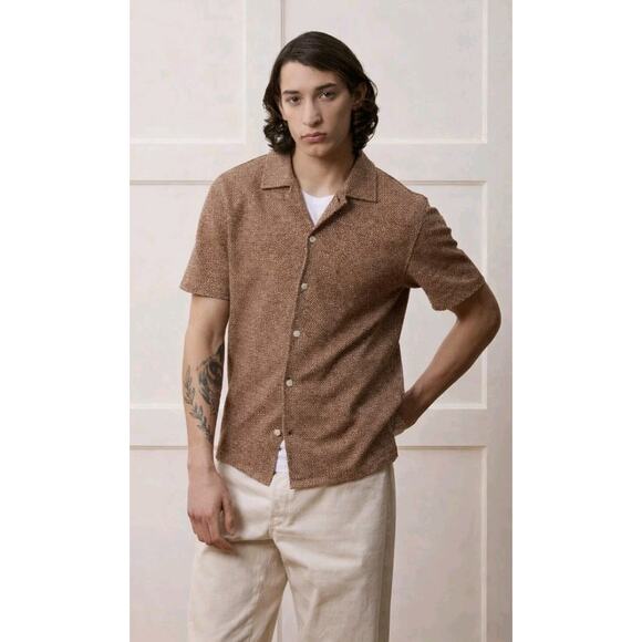 Todd Snyder Linen Cotton Jacquard Button Up Short Sleeve Shirt XL